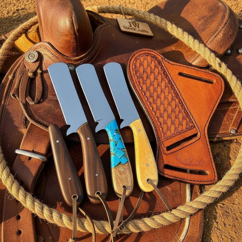Palmarius Outdoors Trailhand Bull Cutter Trio Knife 7" Handmade High Carbon Set of 3 Bull Cutter Knives Set