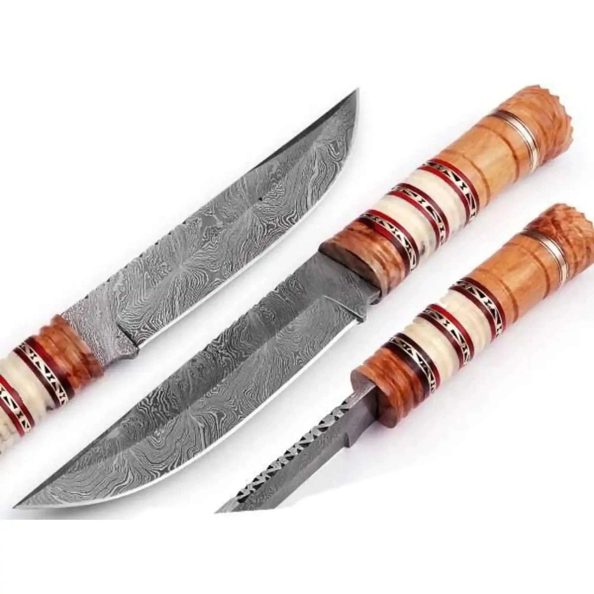 Palmarius Outdoors 10 Inch Damascus Steel Hunting Knife with Stacked Wood Handle | JW SteelCrafts Skinner Knife