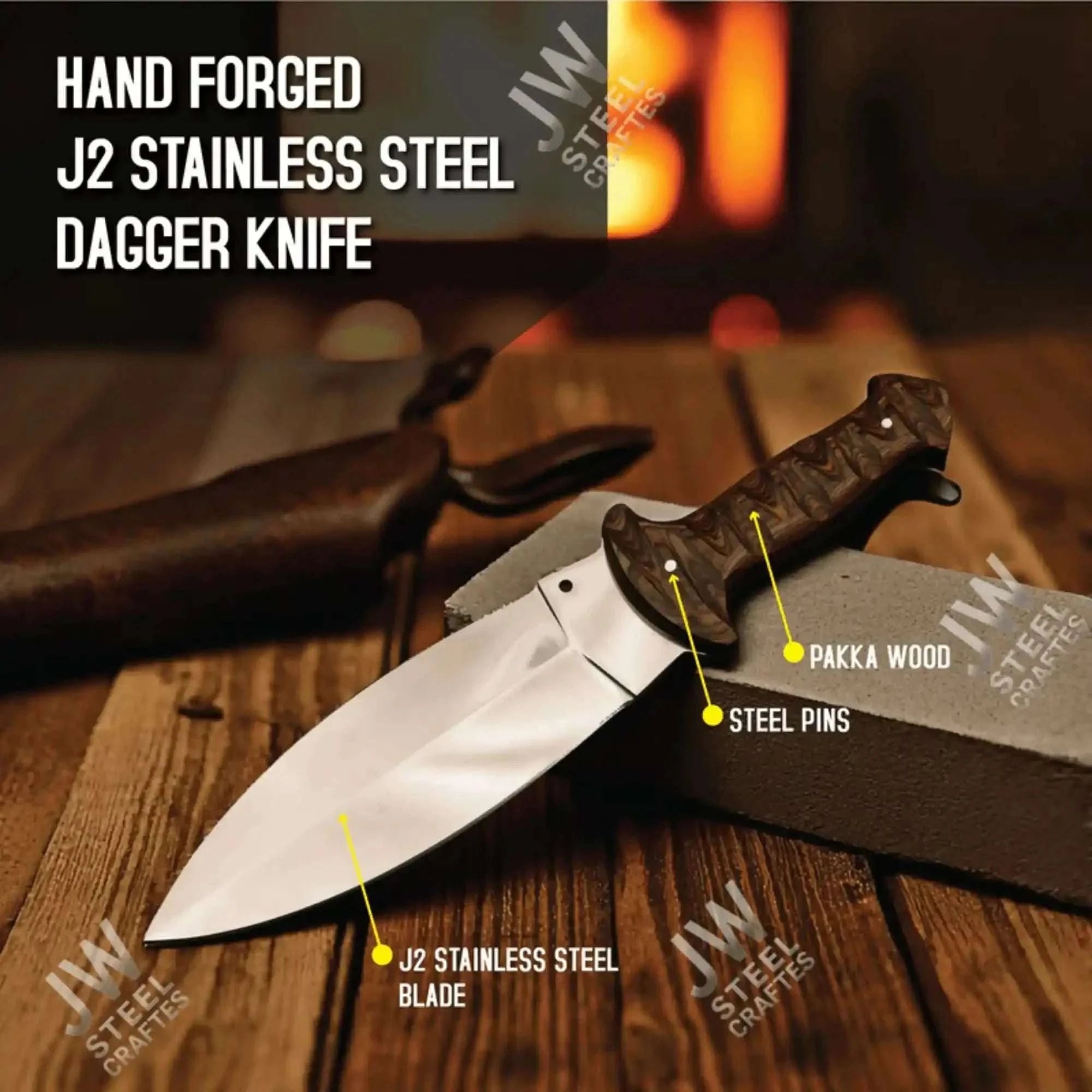 Palmarius Outdoors Handcrafted J2 Stainless Steel Boot Knife | Pakka Wood Handle | Leather Sheath | 13.5" Hunting Blade Buscraft Knife