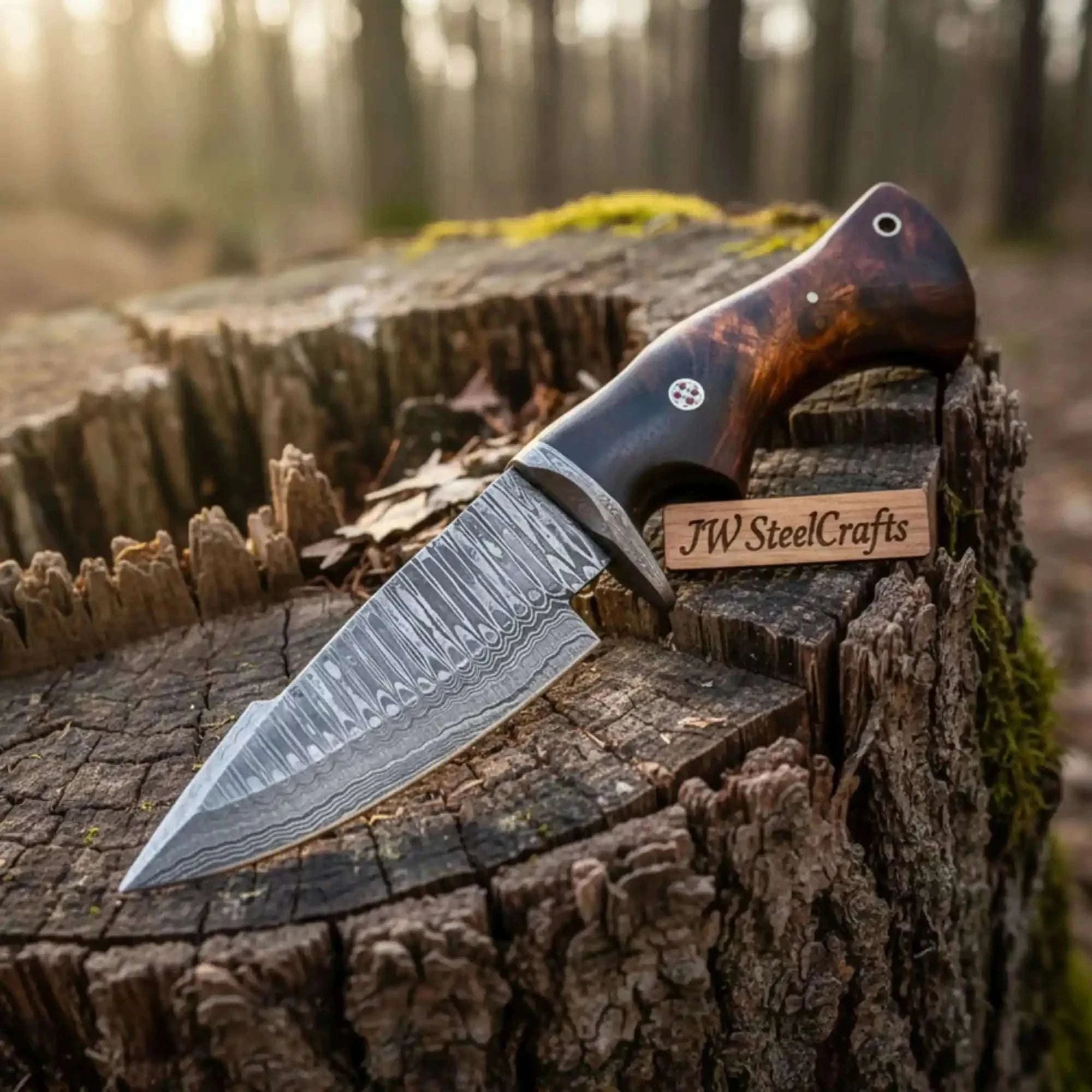 Palmarius Outdoors Bobcat Hunting Knife 4” Clip Point Fixed Blade Damascus Steel Guarded Design