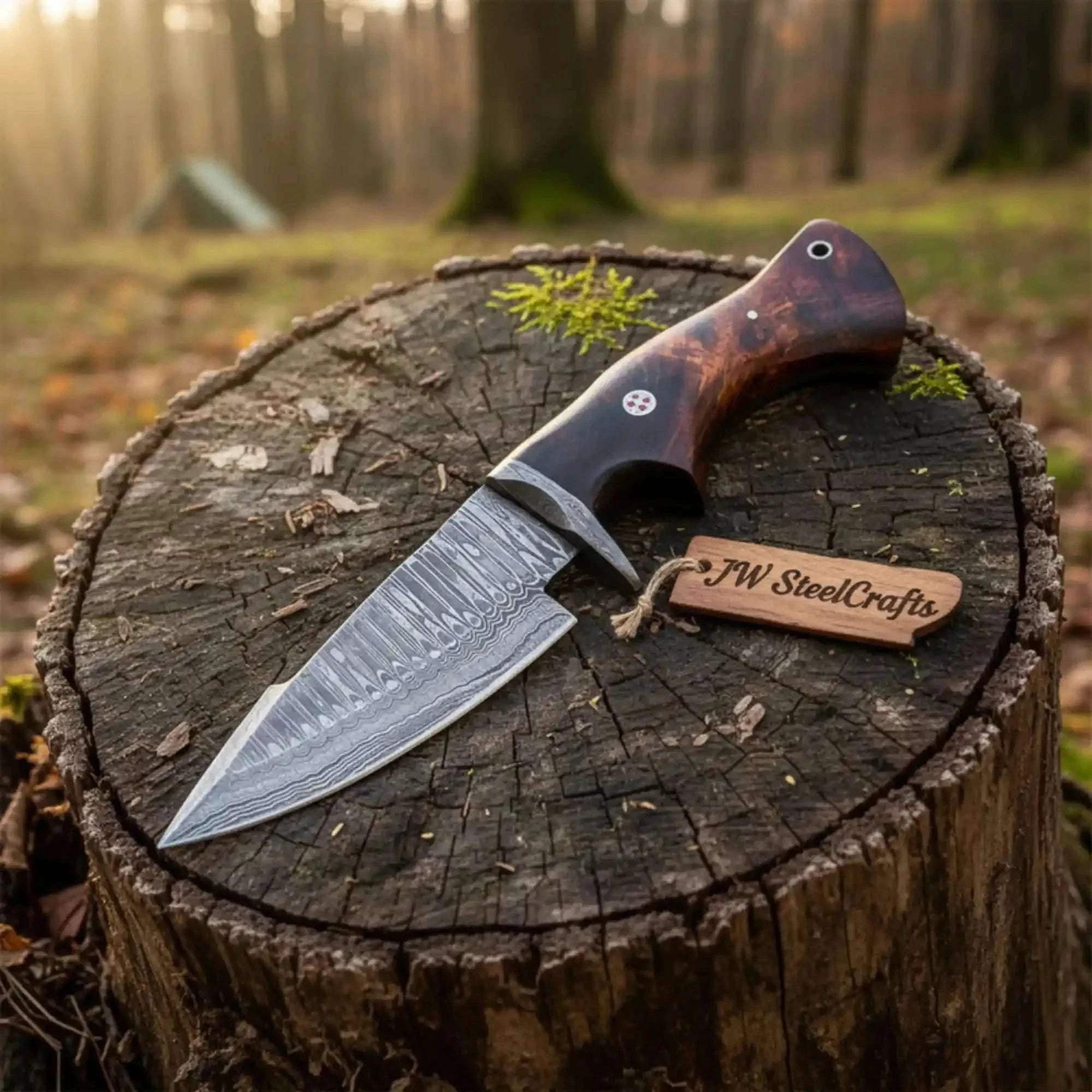 Palmarius Outdoors Bobcat Hunting Knife 4” Clip Point Fixed Blade Damascus Steel Guarded Design