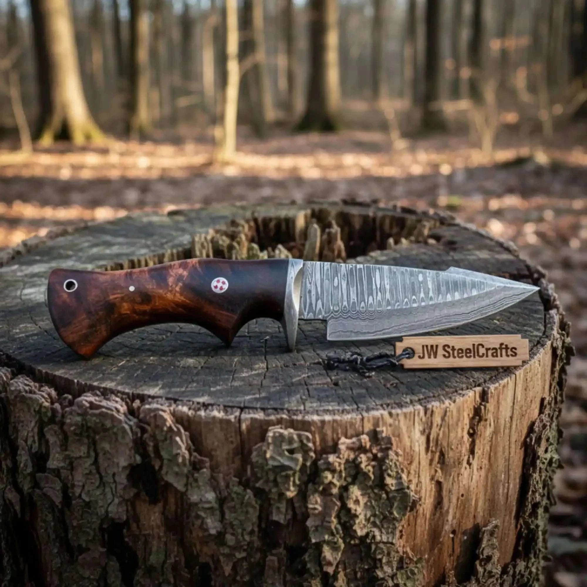 Palmarius Outdoors Bobcat Hunting Knife 4” Clip Point Fixed Blade Damascus Steel Guarded Design