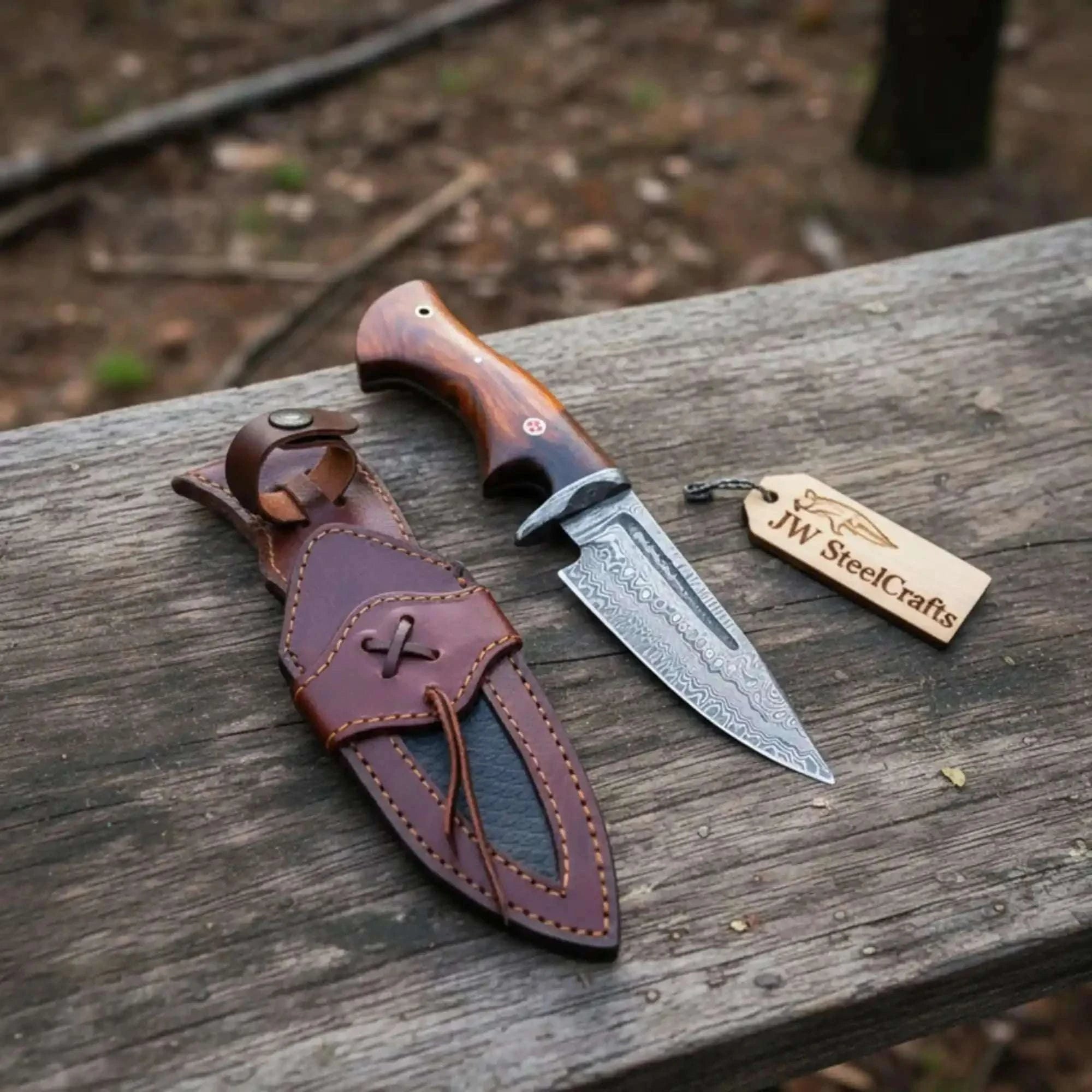 Palmarius Outdoors Bobcat Hunting Knife 4” Clip Point Fixed Blade Damascus Steel Guarded Design