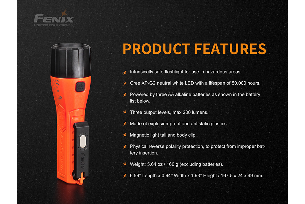 Palmarius Outdoors Fenix WF11E Intrinsically Safe Flashlight Work Flashlight