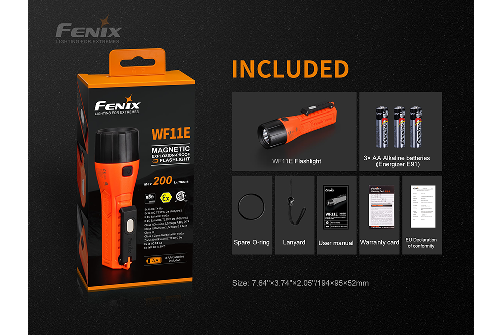 Palmarius Outdoors Fenix WF11E Intrinsically Safe Flashlight Work Flashlight