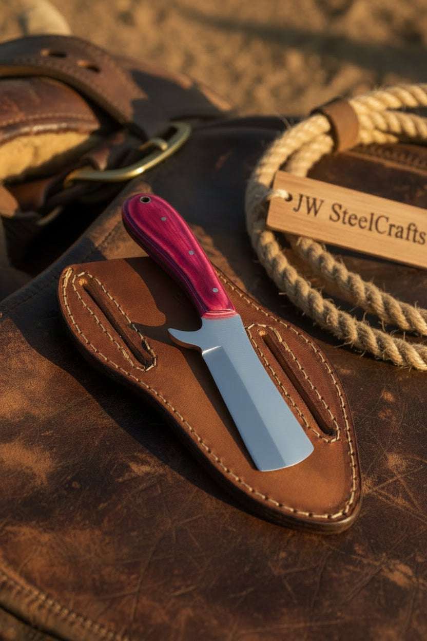 Palmarius Outdoors Ruby Ranch Bull Cutter Knife 7" Handmade Pink Resin Handle Bull Cutter Knives Set