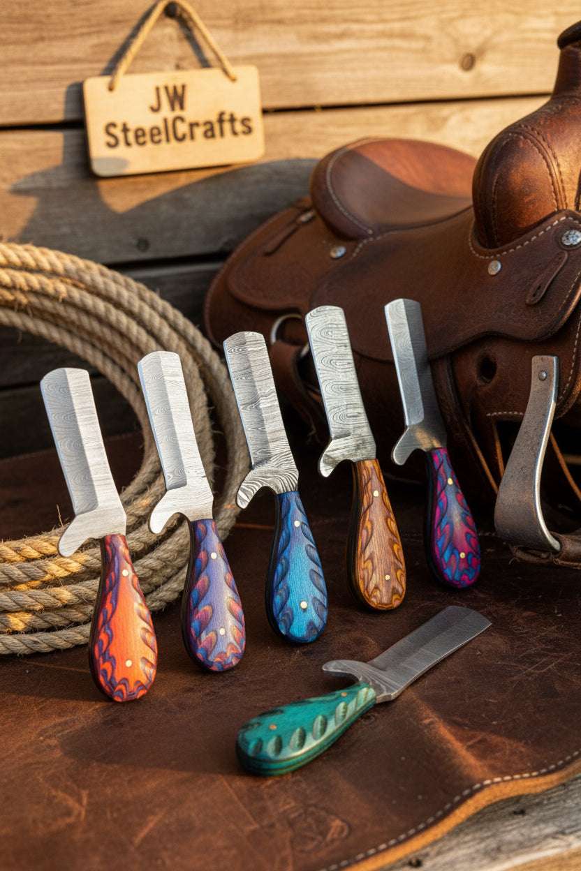Palmarius Outdoors Rainbow Ridge Bull Cutter Set of 5 Handmade High Carbon Steel 7 inches Bull Cutter Knives Set