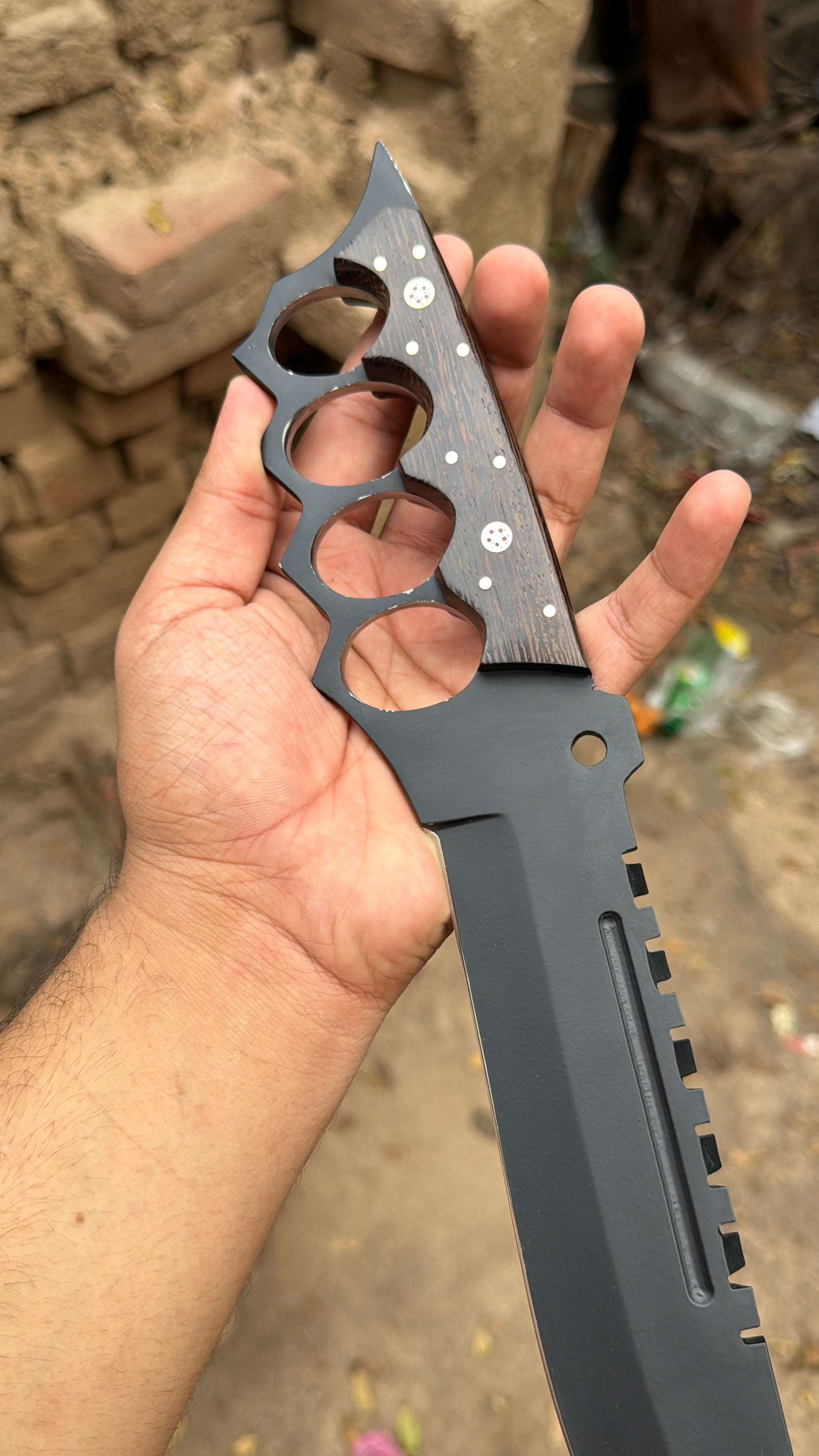 Palmarius Outdoors Knuckle Handle Tactical Knife Acid Etched Drop Point Fixed Blade
