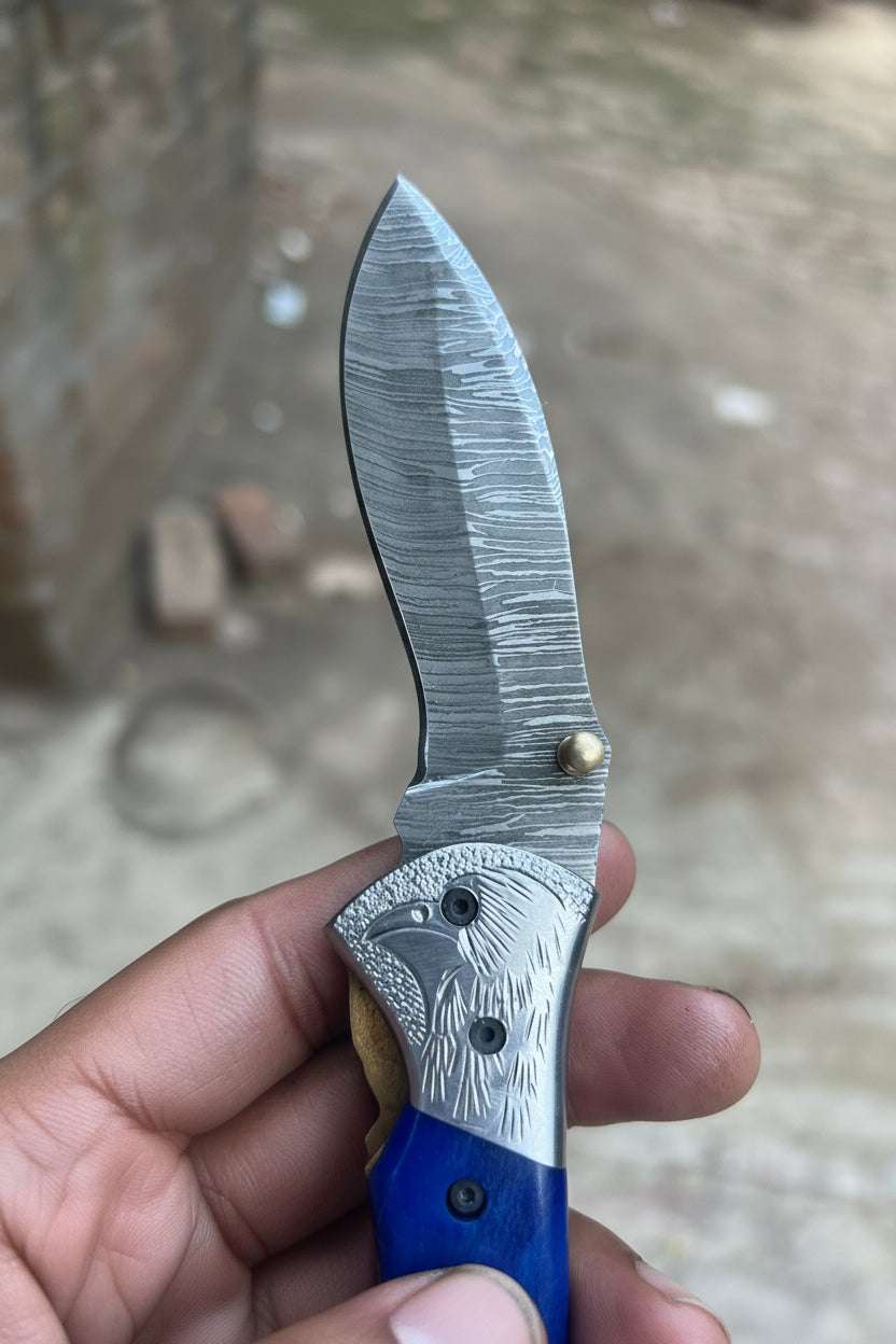 Palmarius Outdoors Walnut Hawkbill Folder 8" Handmade Walnut Wood Damascus Blade Folding Knife