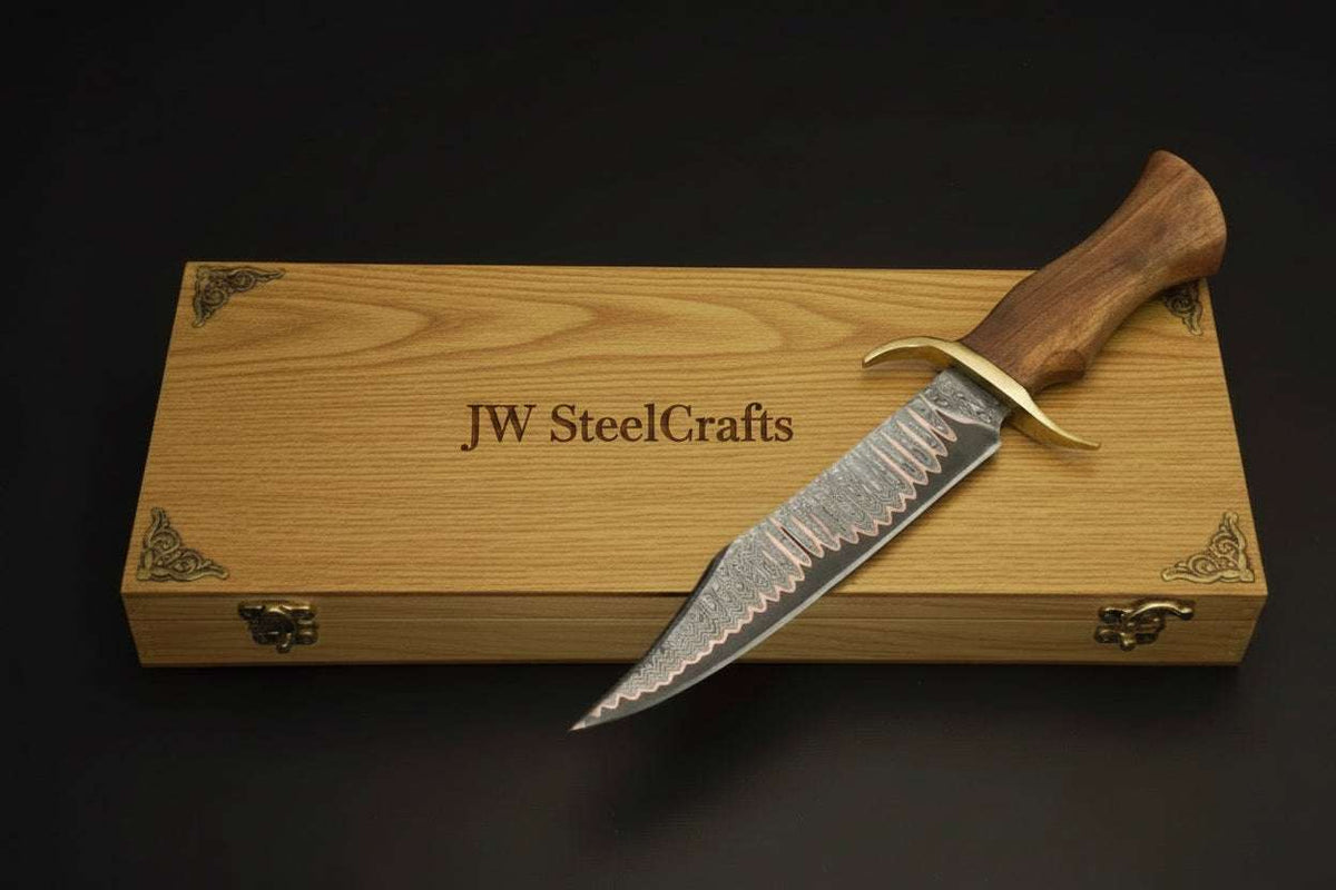 Palmarius Outdoors Timberland Trapper Bowie Knife 10" Handmade Damascus Presentation Box Bowie Knife