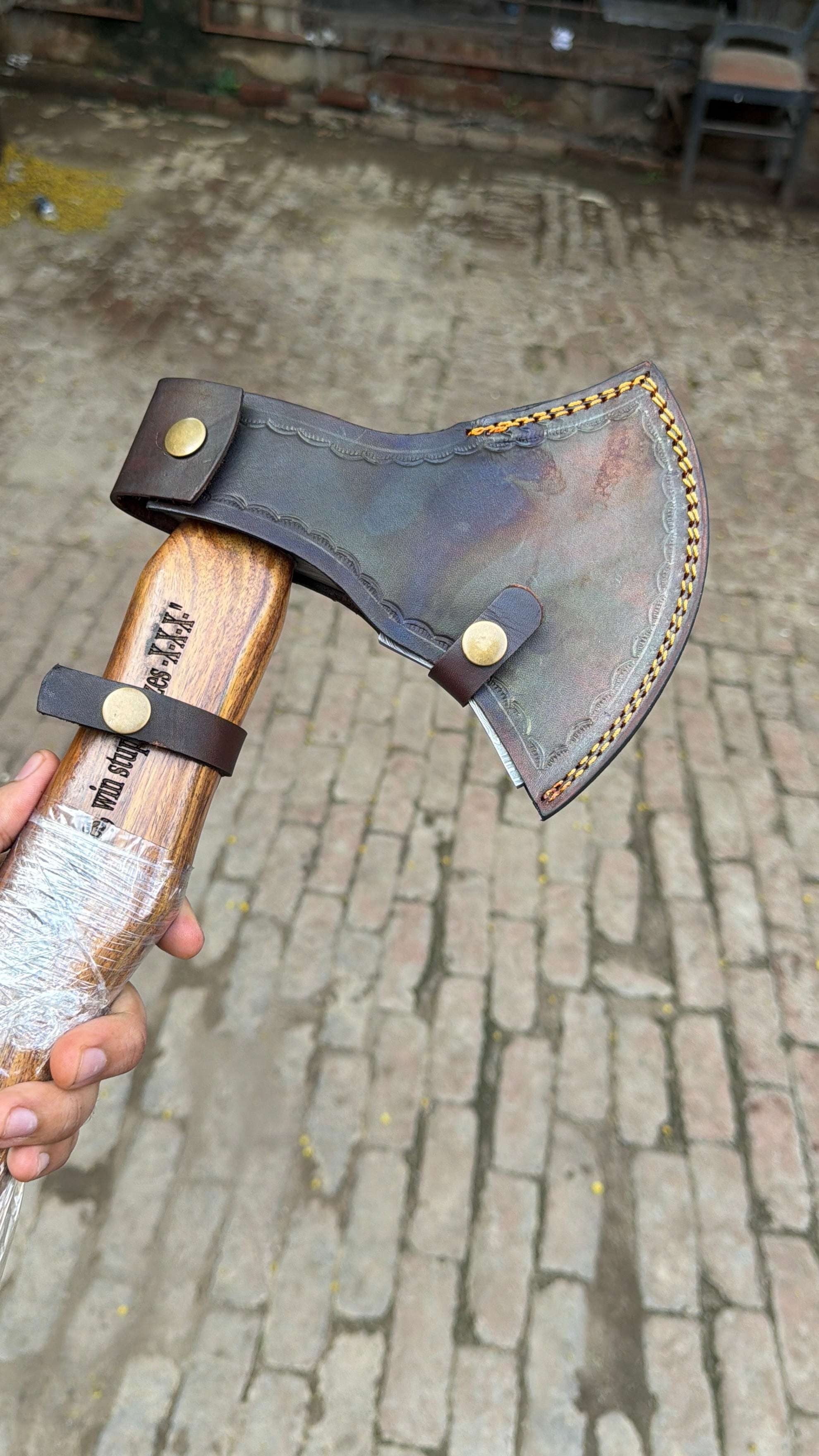 Palmarius Outdoors Damascus Steel Bearded Bushcraft Axe for Camping and Woodcraft Handmade Axe