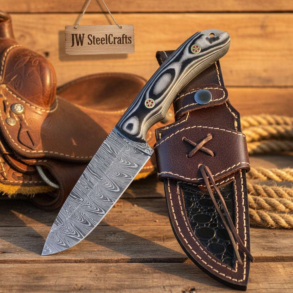 Palmarius Outdoors Marblewood Skinner Knife 10" Handmade Damascus Micarta Handle Skinner Knife