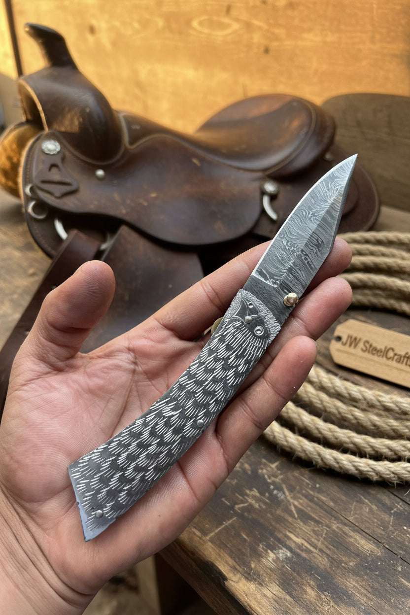 Palmarius Outdoors Forgehammer Folder Knife 8" Handmade All-Steel Damascus Liner Lock Liner Lock Folder