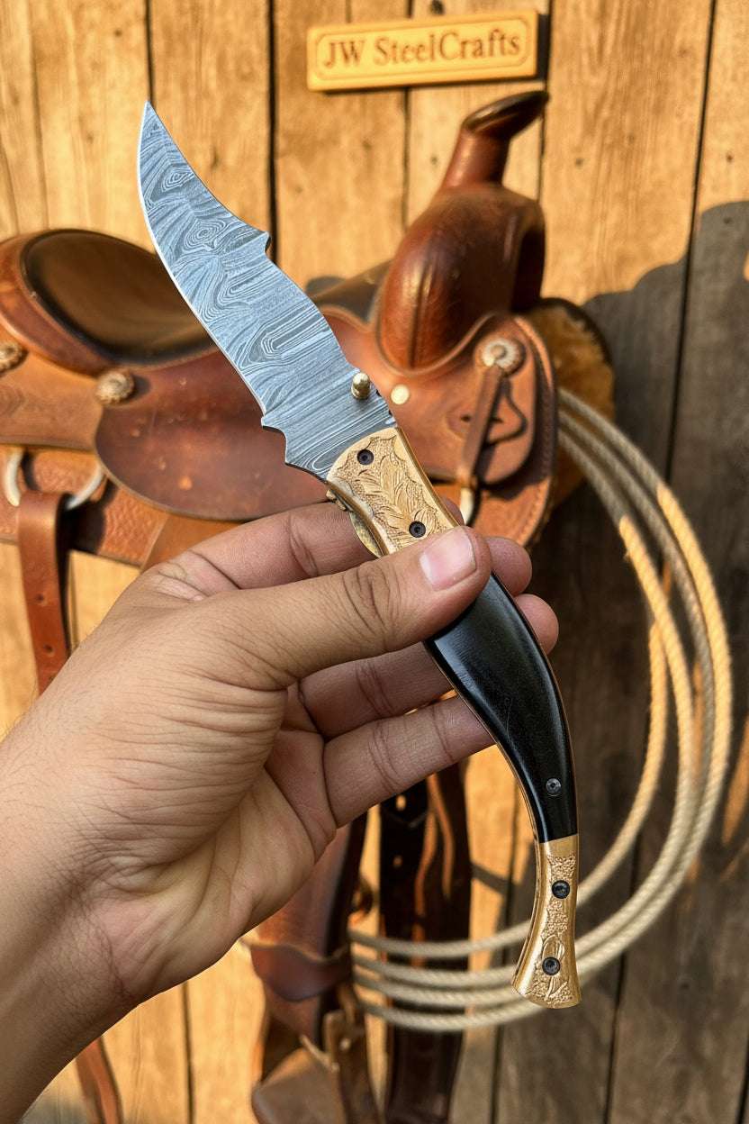 Palmarius Outdoors Hidewood Skinner Folder Knife 8" Handmade Damascus Micarta Handle Back Lock Folder