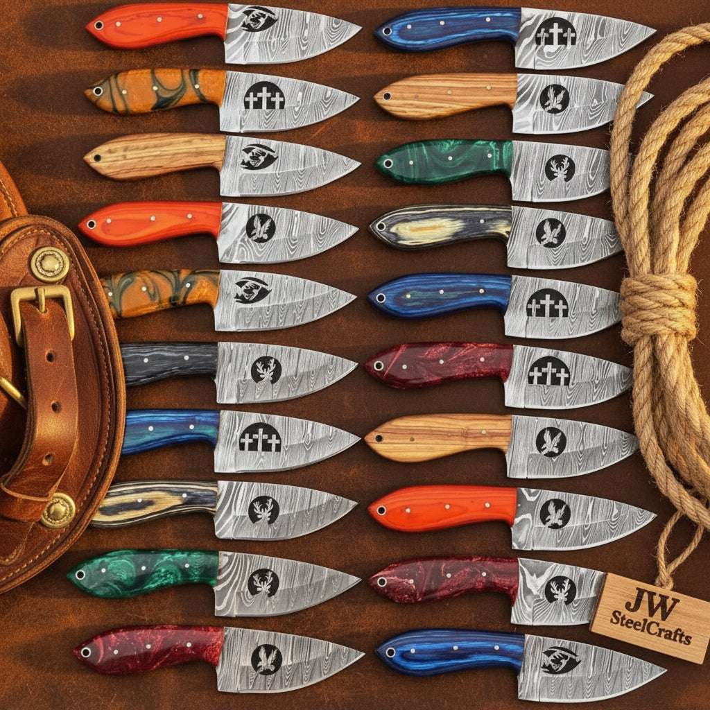 Palmarius Outdoors Frontier Emblem Skinner Collection set of 20 Handmade wood handle Skinner Knife