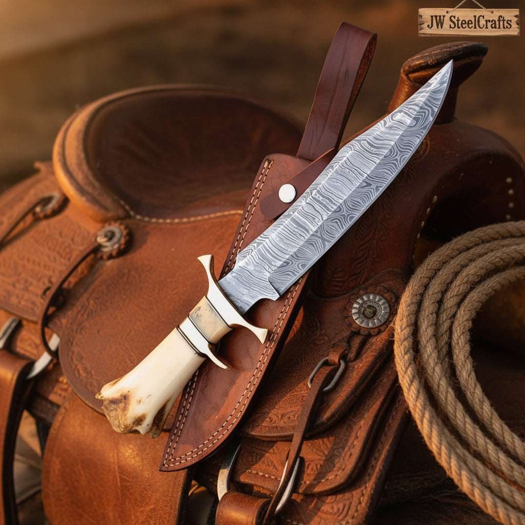 Palmarius Outdoors Frontier Stag Bowie Knife 10" Handmade Damascus Stag Antler Handle Bowie Knife