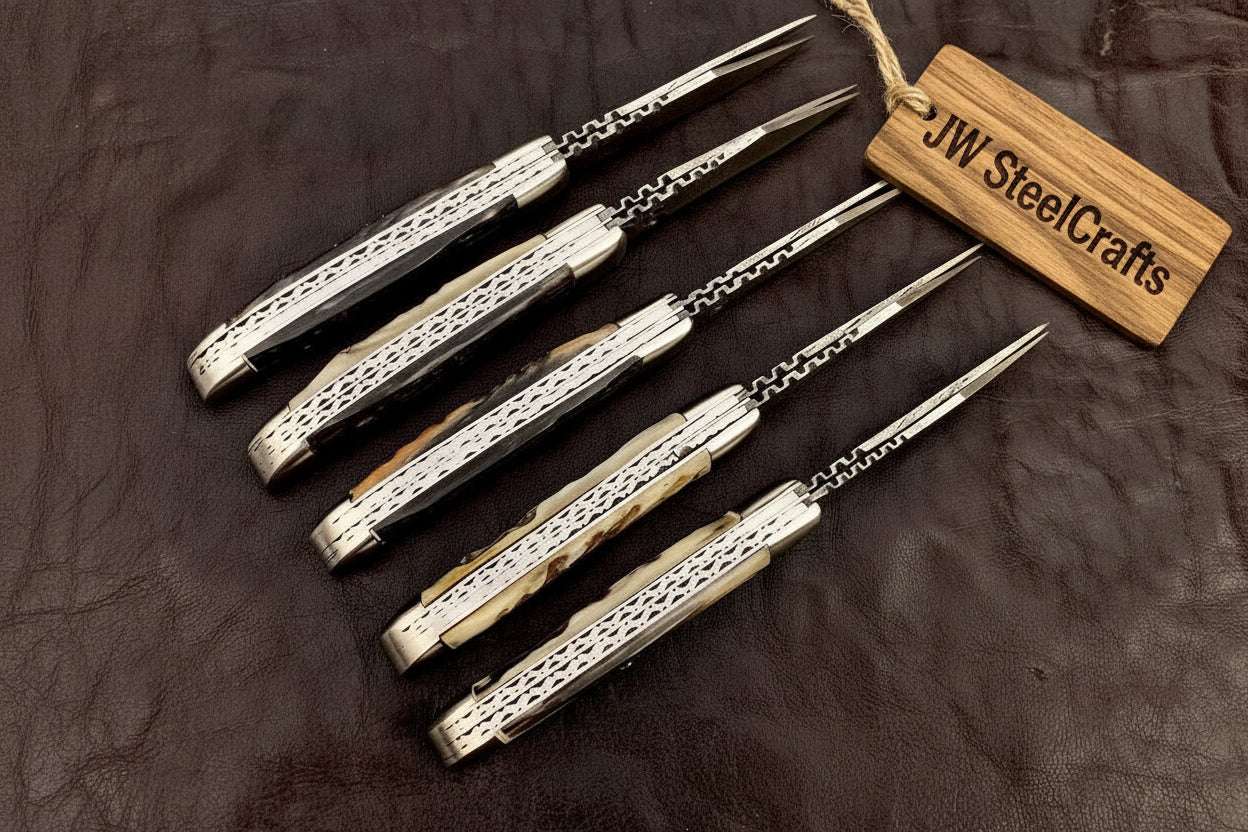 Palmarius Outdoors Trailfold Stag Pocket Knife Set 8" Handmade Set of 5 Folding Knives Folding Knife