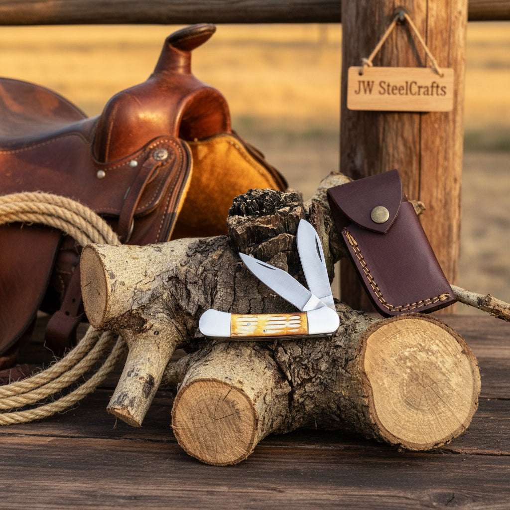 Palmarius Outdoors Double Blade Trapper Knife with Bone Handle, Folding Pocket Knife