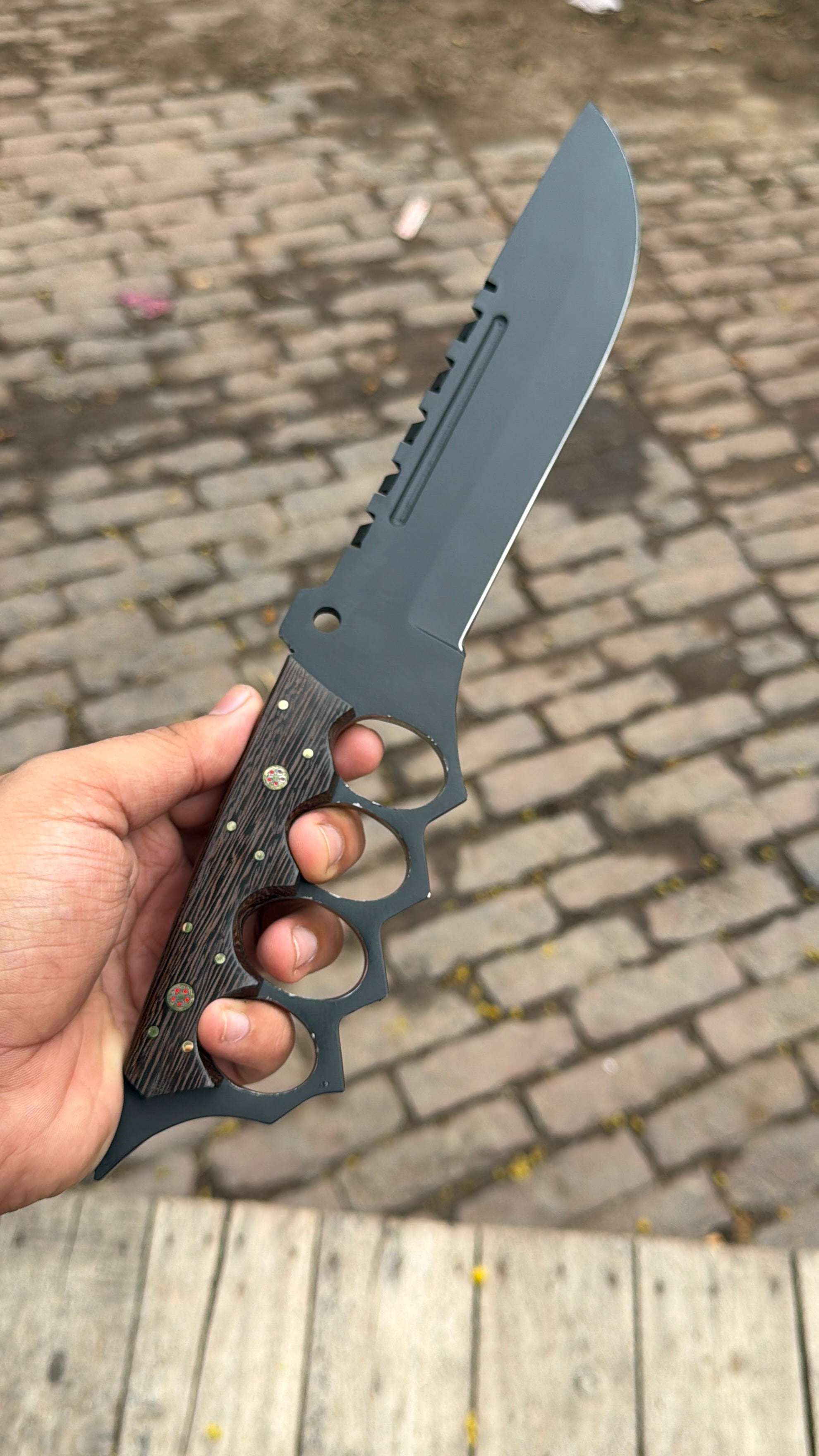 Palmarius Outdoors Knuckle Handle Tactical Knife Acid Etched Drop Point Fixed Blade