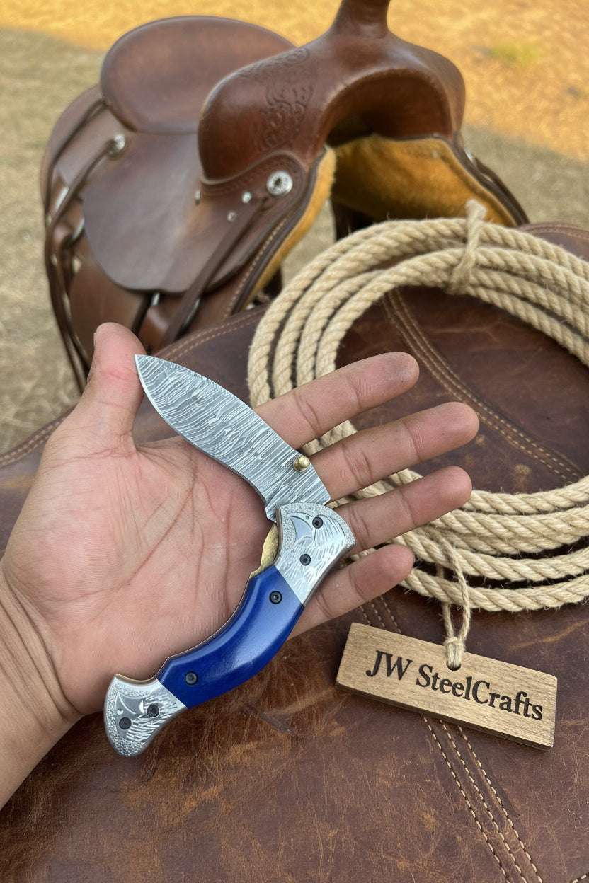 Palmarius Outdoors Walnut Hawkbill Folder 8" Handmade Walnut Wood Damascus Blade Folding Knife