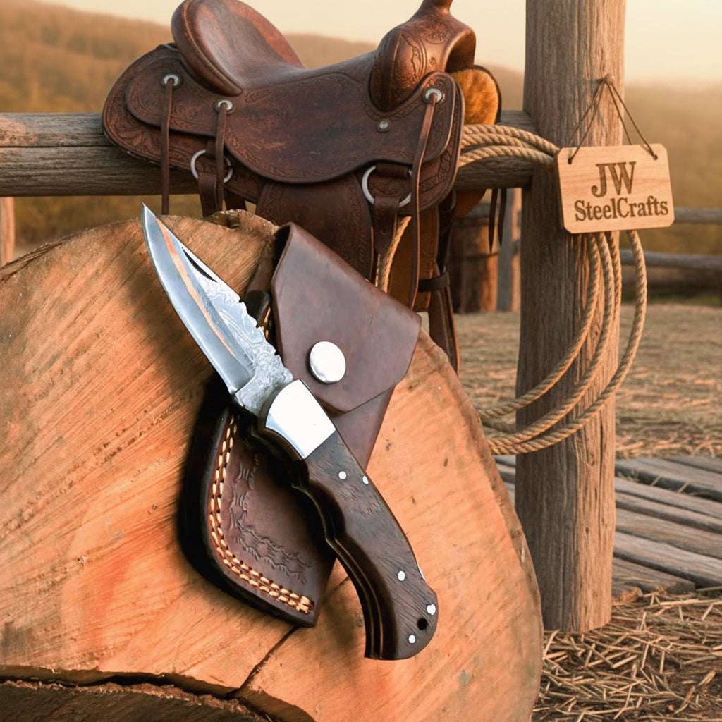 Palmarius Outdoors Saddle Ridge Folding Hunter Knife 8" Handmade Damascus Liner Lock Liner Lock Folder