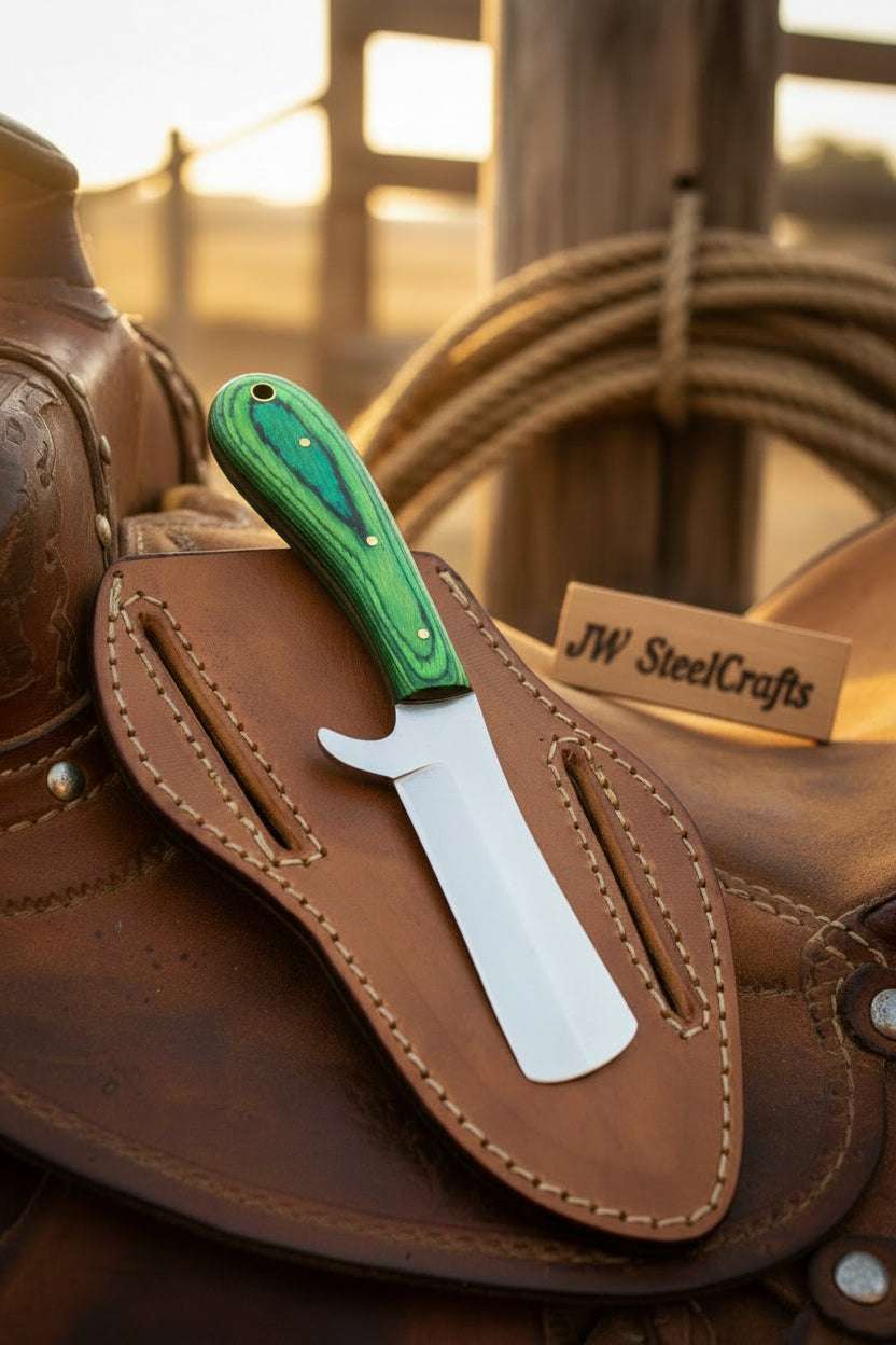 Palmarius Outdoors Emerald Prairie Bull Cutter Knife 7" Handmade Green Pakka Wood Handle Bull Cutter Knives Set