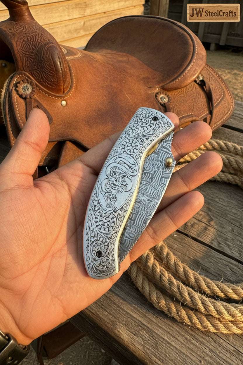 Palmarius Outdoors Obsidian Mosaic Folder Knife 8" Handmade Damascus Liner Lock Liner Lock Folder