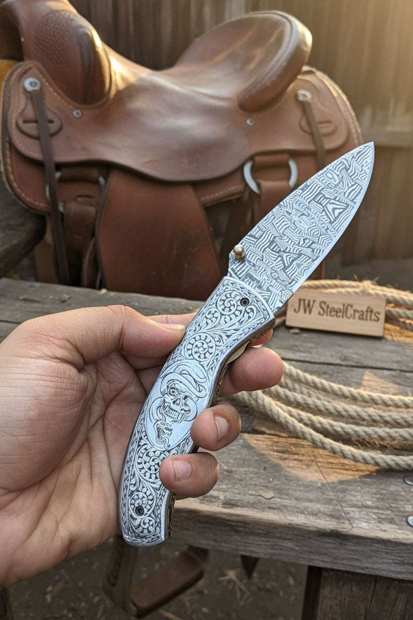 Palmarius Outdoors Obsidian Mosaic Folder Knife 8" Handmade Damascus Liner Lock Liner Lock Folder