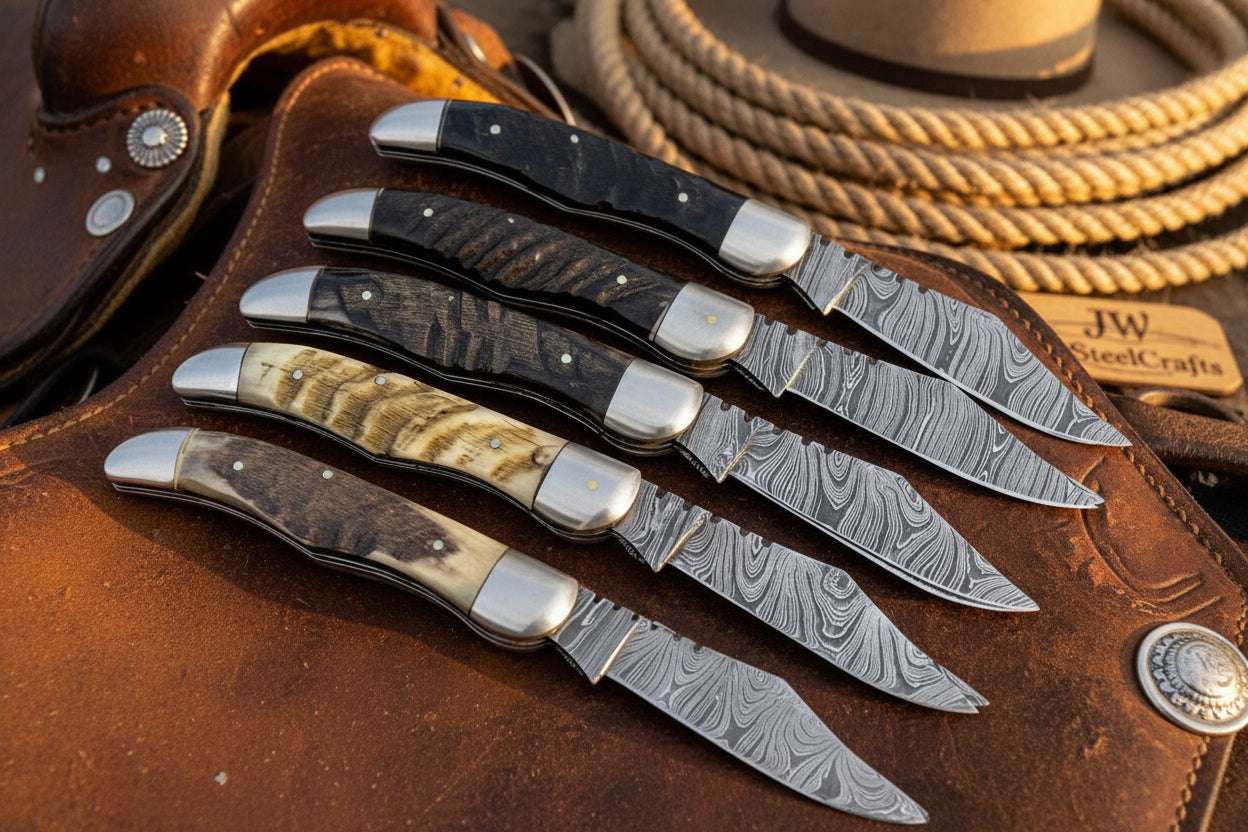 Palmarius Outdoors Trailfold Stag Pocket Knife Set 8" Handmade Set of 5 Folding Knives Folding Knife