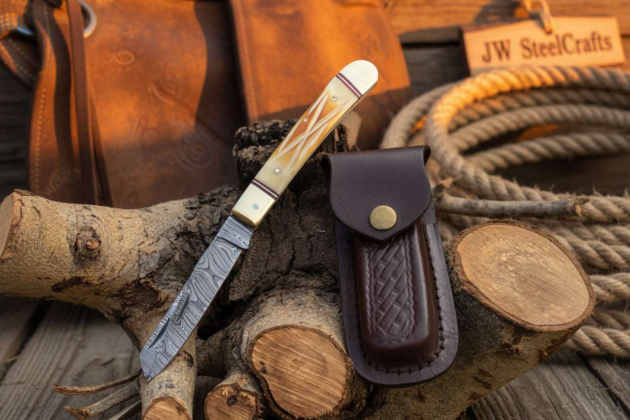 Palmarius Outdoors Timberline Folding Trapper Knife 8" Handmade Bone Handle Slipjoint EDC Pocket Knife Folding Knife
