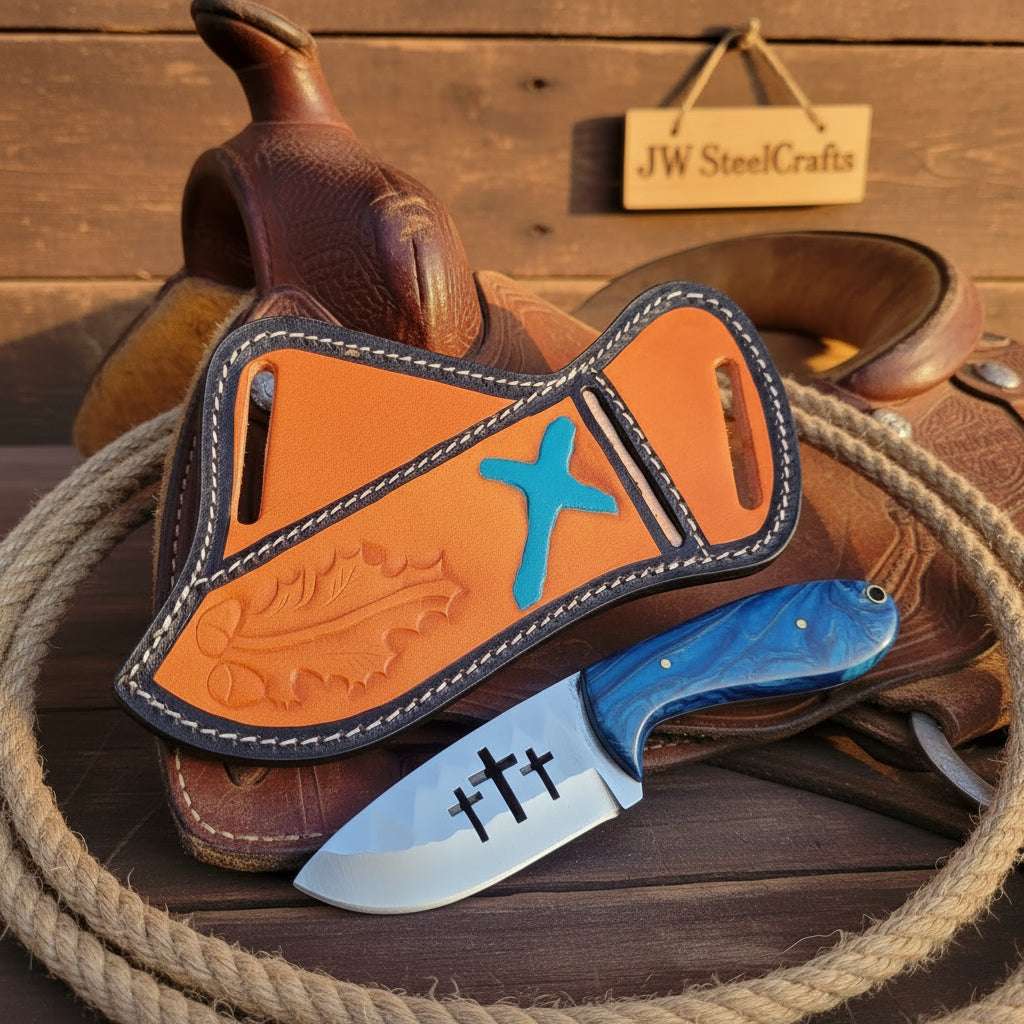 Palmarius Outdoors Triple Cross Ranch Knife 6" Handmade Blue Pinecone Handle Engraved