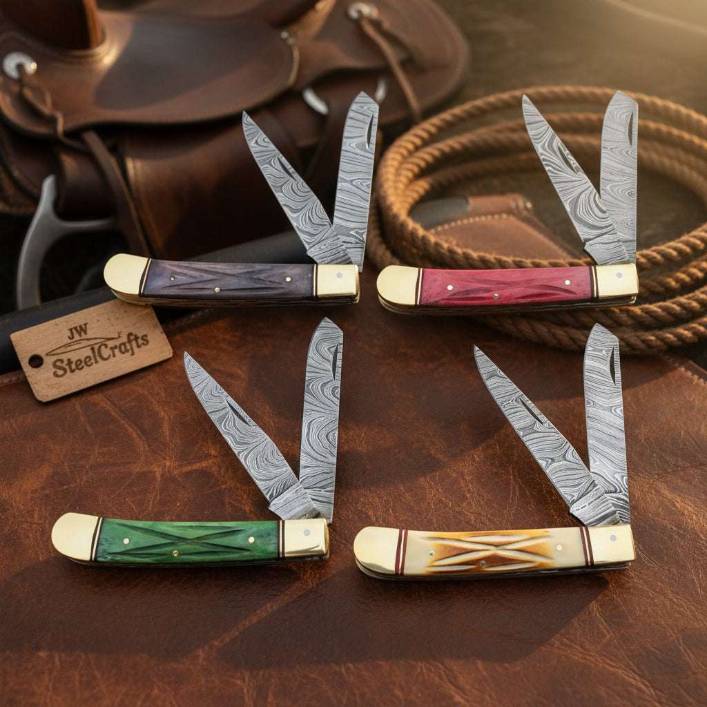 Palmarius Outdoors Ranchfold Pocket Folding Knife Set 7.5" Handmade Set of 4 Folding Knife