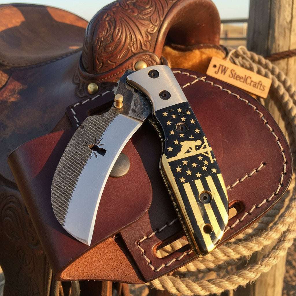 Palmarius Outdoors Patriot Fold Linerlock Knife 6" Handmade Damascus Stag Resin Handle Folding Knife