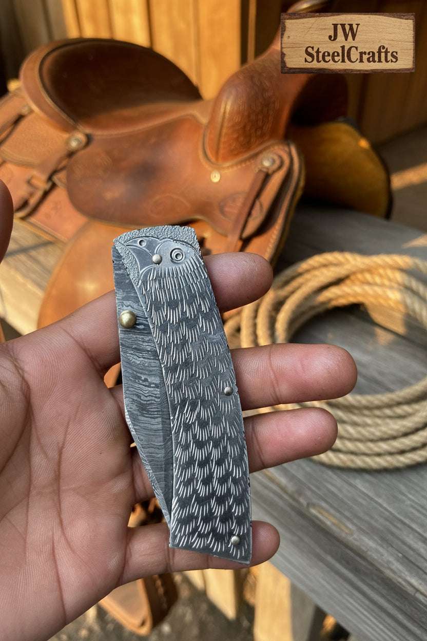 Palmarius Outdoors Forgehammer Folder Knife 8" Handmade All-Steel Damascus Liner Lock Liner Lock Folder