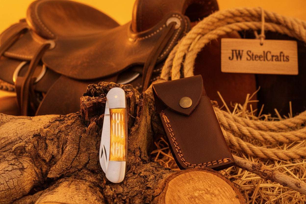 Palmarius Outdoors Double Blade Trapper Knife with Bone Handle, Folding Pocket Knife