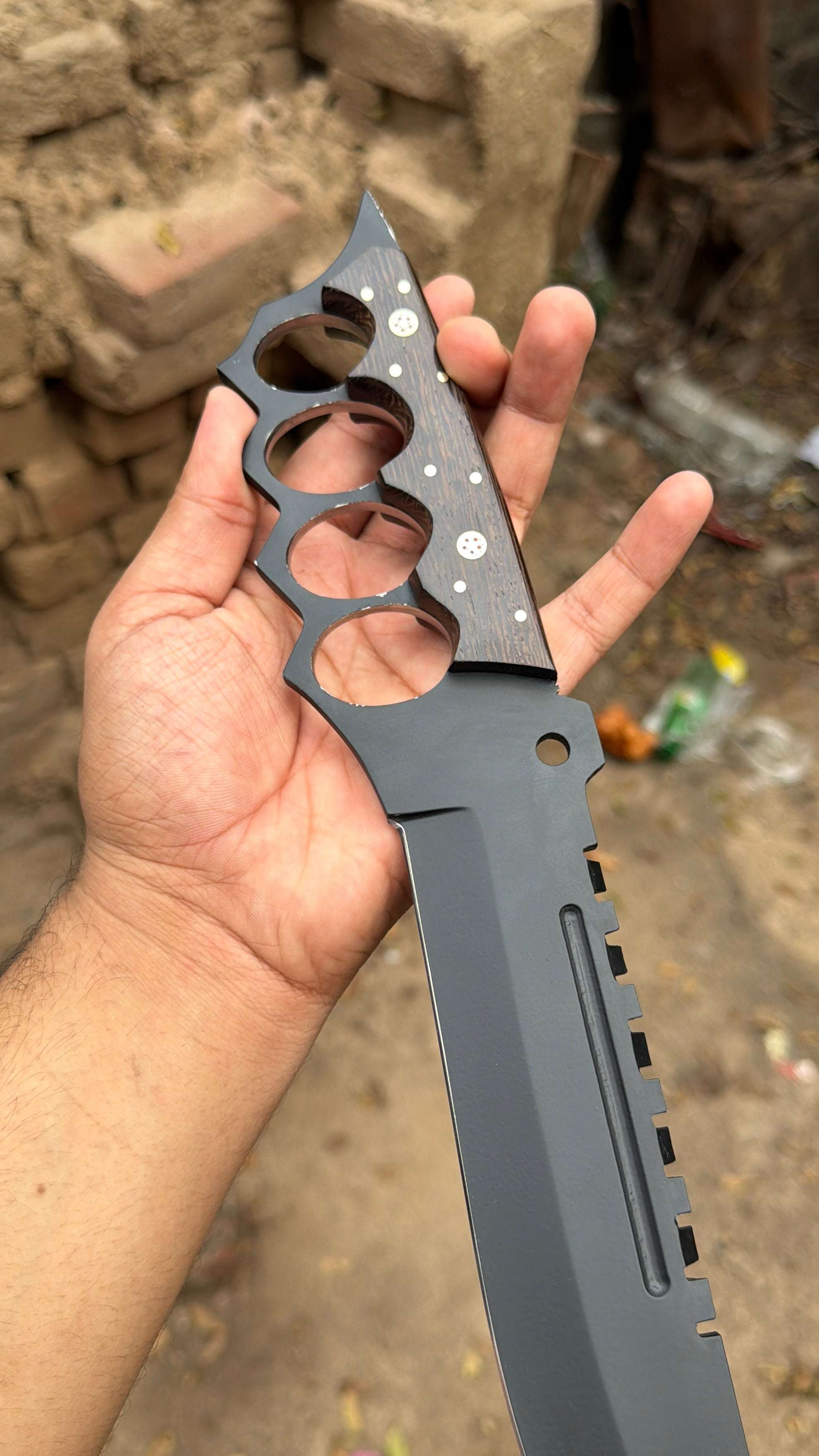 Palmarius Outdoors Knuckle Handle Tactical Knife Acid Etched Drop Point Fixed Blade
