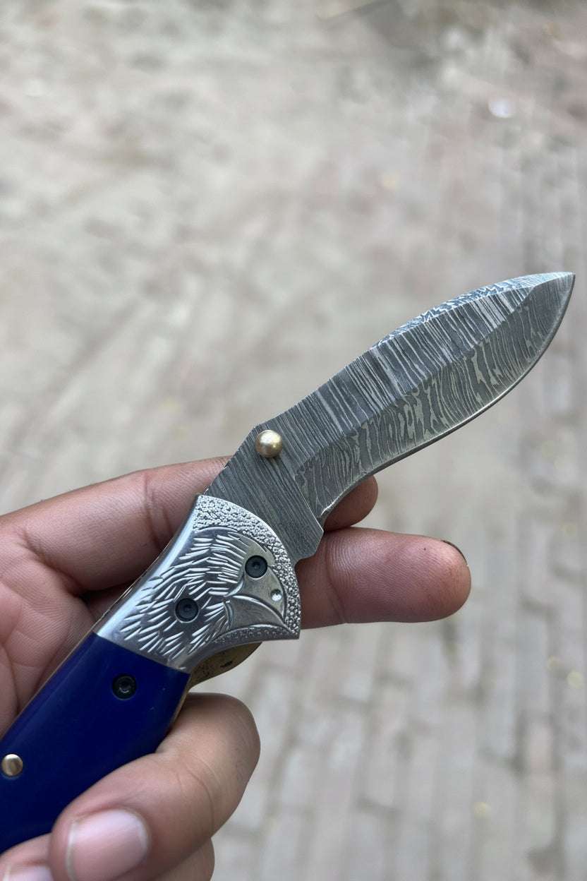 Palmarius Outdoors Walnut Hawkbill Folder 8" Handmade Walnut Wood Damascus Blade Folding Knife