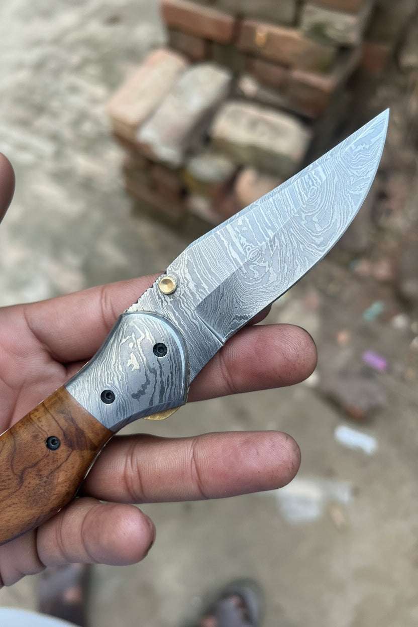 Palmarius Outdoors Dusty Trail Pocket Knife 7" Handmade Damascus Steel Folding Knife | JW Steelcrafts Folding Knife