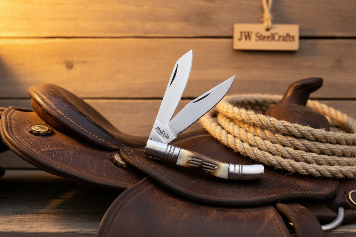 Palmarius Outdoors Two-Blade Trapper Knife with Synthetic Stag Horn Handle Folding Knife