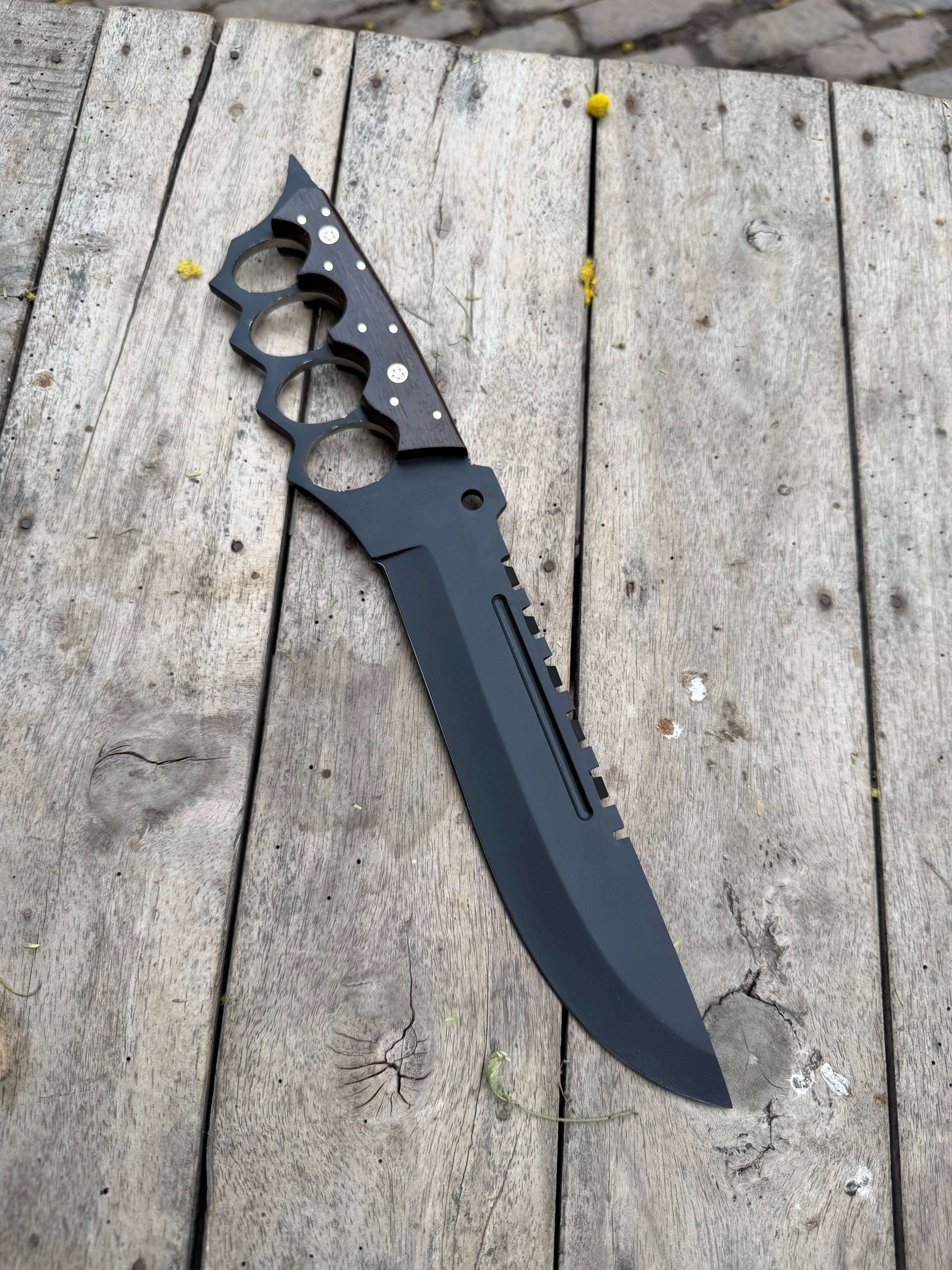 Palmarius Outdoors Knuckle Handle Tactical Knife Acid Etched Drop Point Fixed Blade