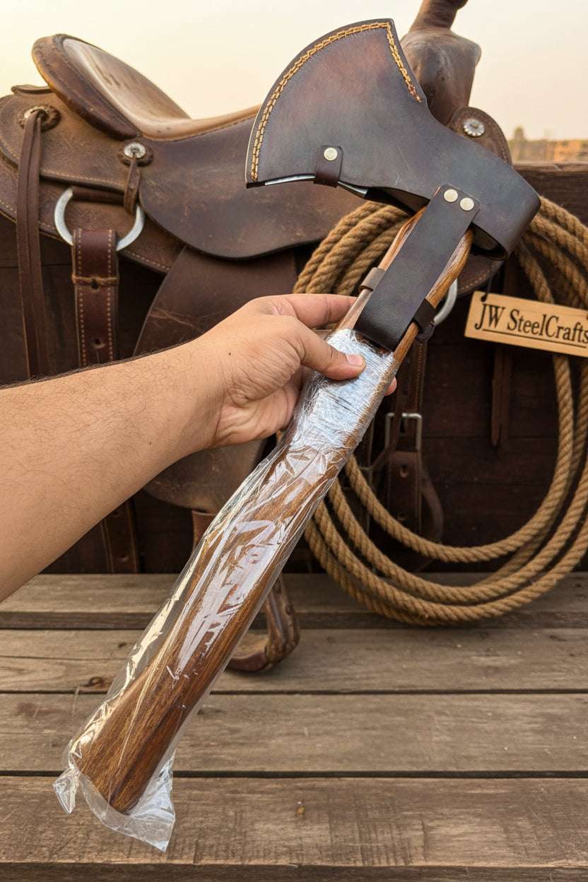 Palmarius Outdoors Damascus Steel Bearded Bushcraft Axe for Camping and Woodcraft Handmade Axe