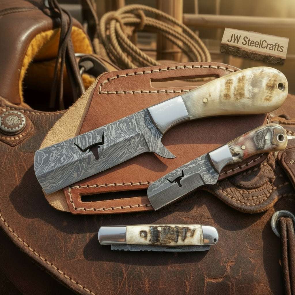 Palmarius Outdoors Longhorn Stag Trio Knife Set of 3 Handmade Stag Horn Bull Cutter Knives Set