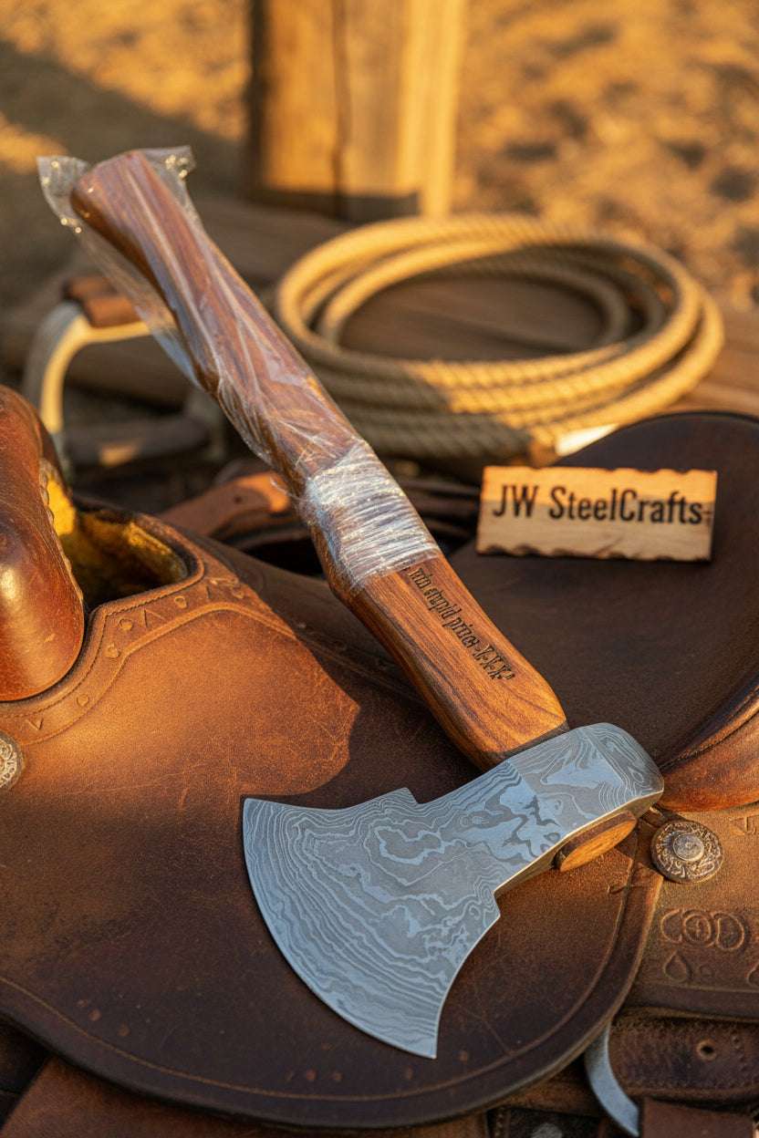 Palmarius Outdoors Damascus Steel Bearded Bushcraft Axe for Camping and Woodcraft Handmade Axe