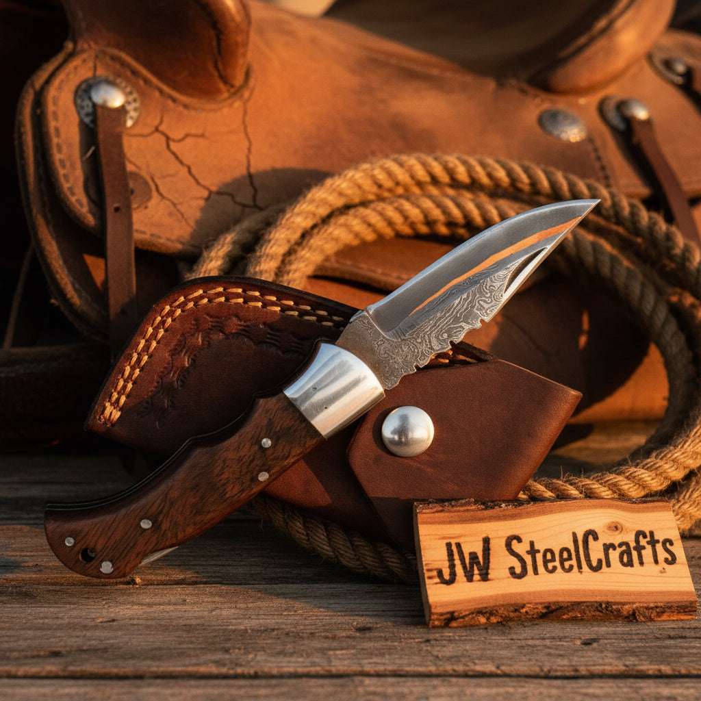 Palmarius Outdoors Saddle Ridge Folding Hunter Knife 8" Handmade Damascus Liner Lock Liner Lock Folder