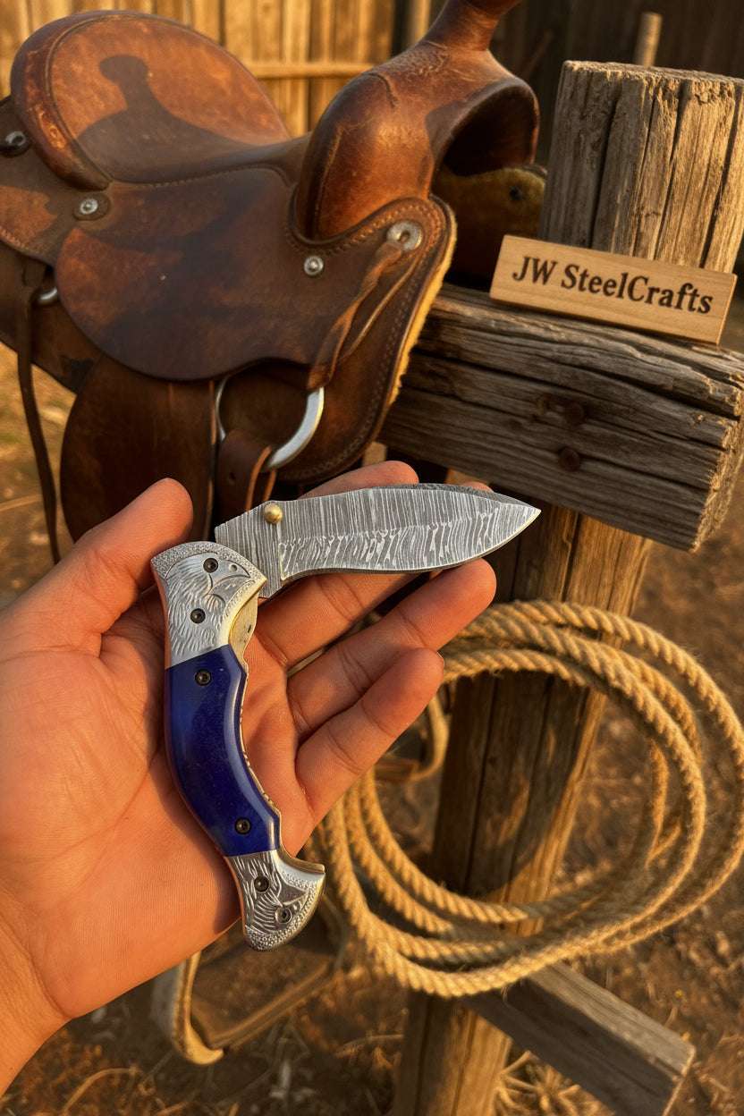Palmarius Outdoors Walnut Hawkbill Folder 8" Handmade Walnut Wood Damascus Blade Folding Knife
