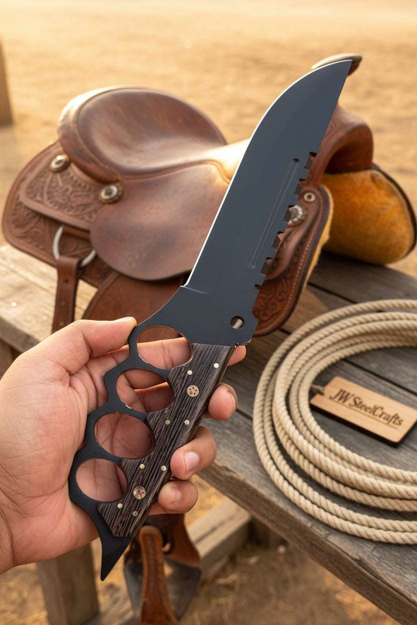 Palmarius Outdoors Knuckle Handle Tactical Knife Acid Etched Drop Point Fixed Blade