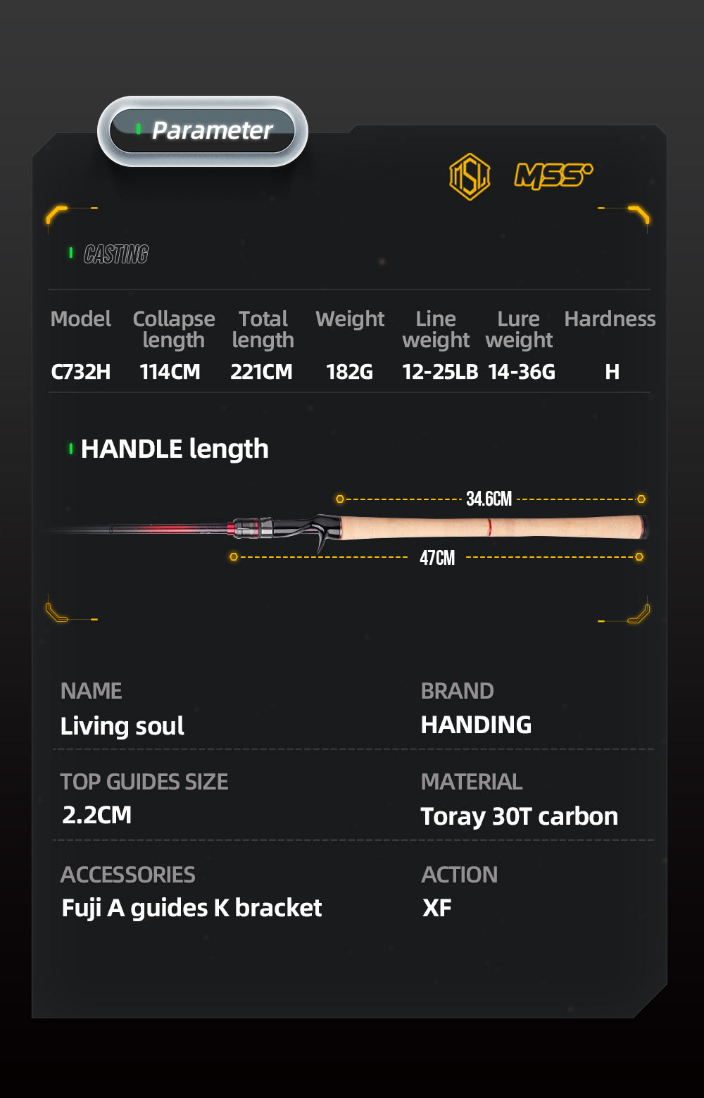 Handing Musky Bass Cork Casting C732H