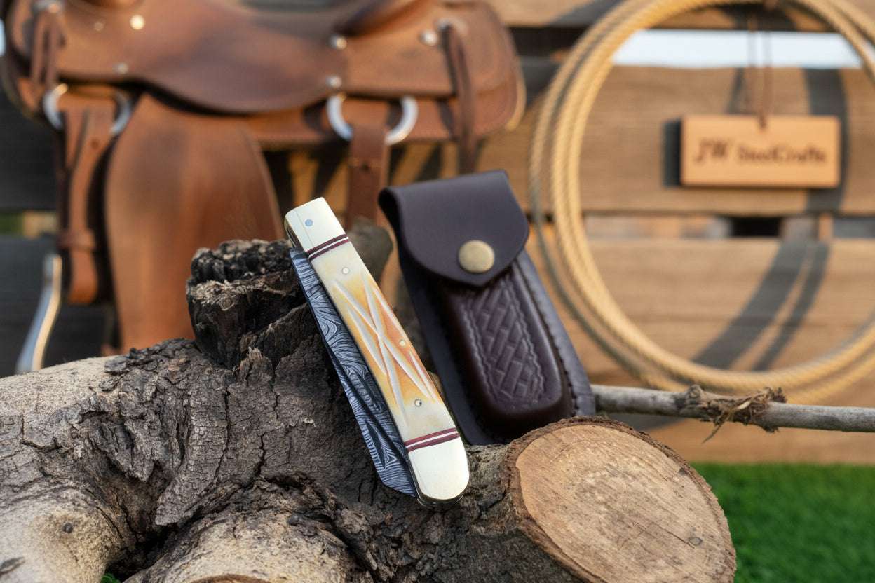 Palmarius Outdoors Timberline Folding Trapper Knife 8" Handmade Bone Handle Slipjoint EDC Pocket Knife Folding Knife