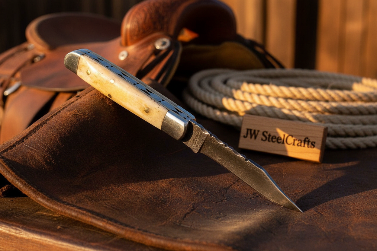 Palmarius Outdoors Handmade Damascus Steel Folding Pocket Trapper Knife 4"with Bone Handle Trapper Knives