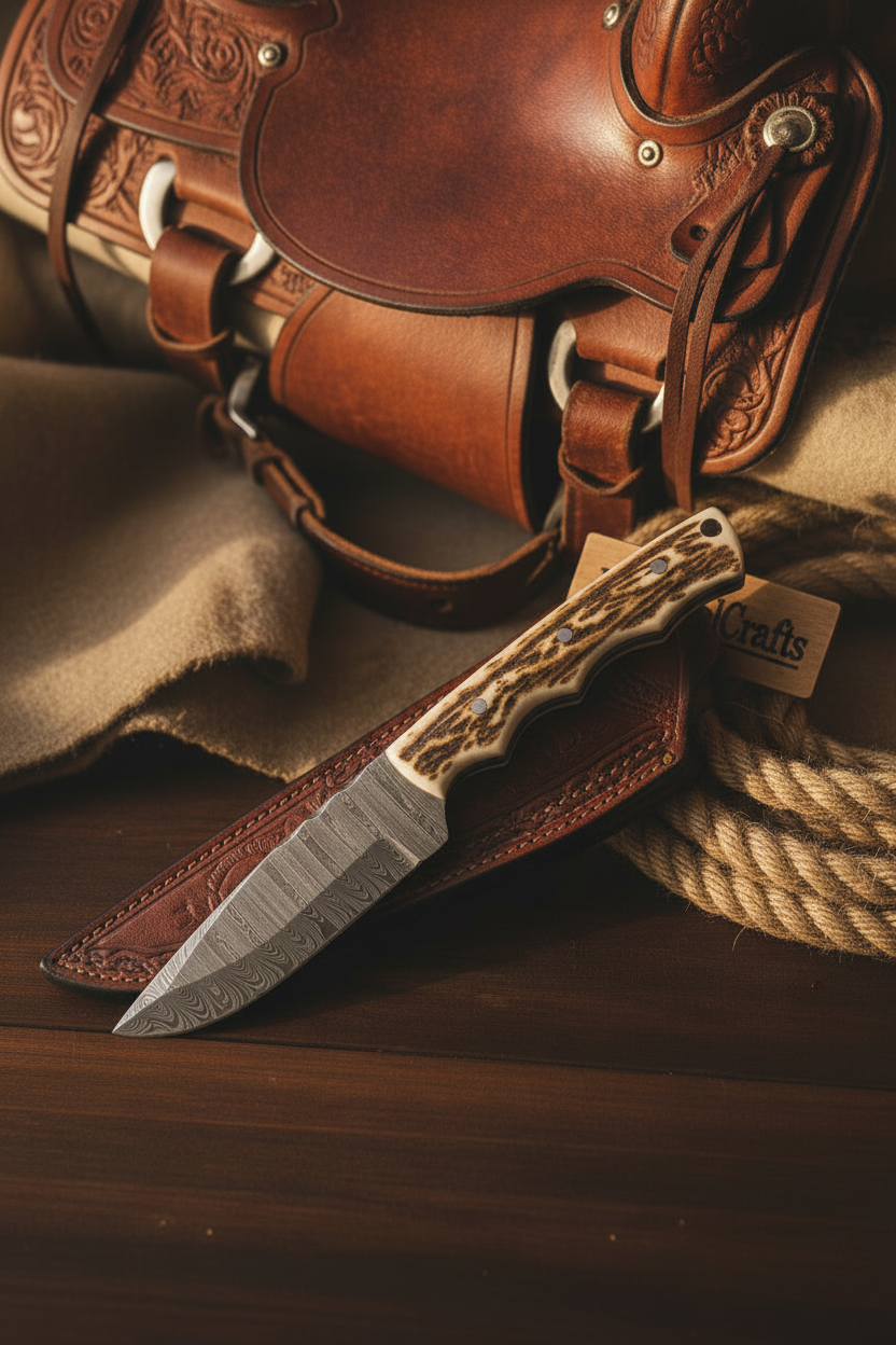 Palmarius Outdoors Rustic Hollow Hunter Knife 12" Handmade Damascus Stag Horn Handle Hunting Knife